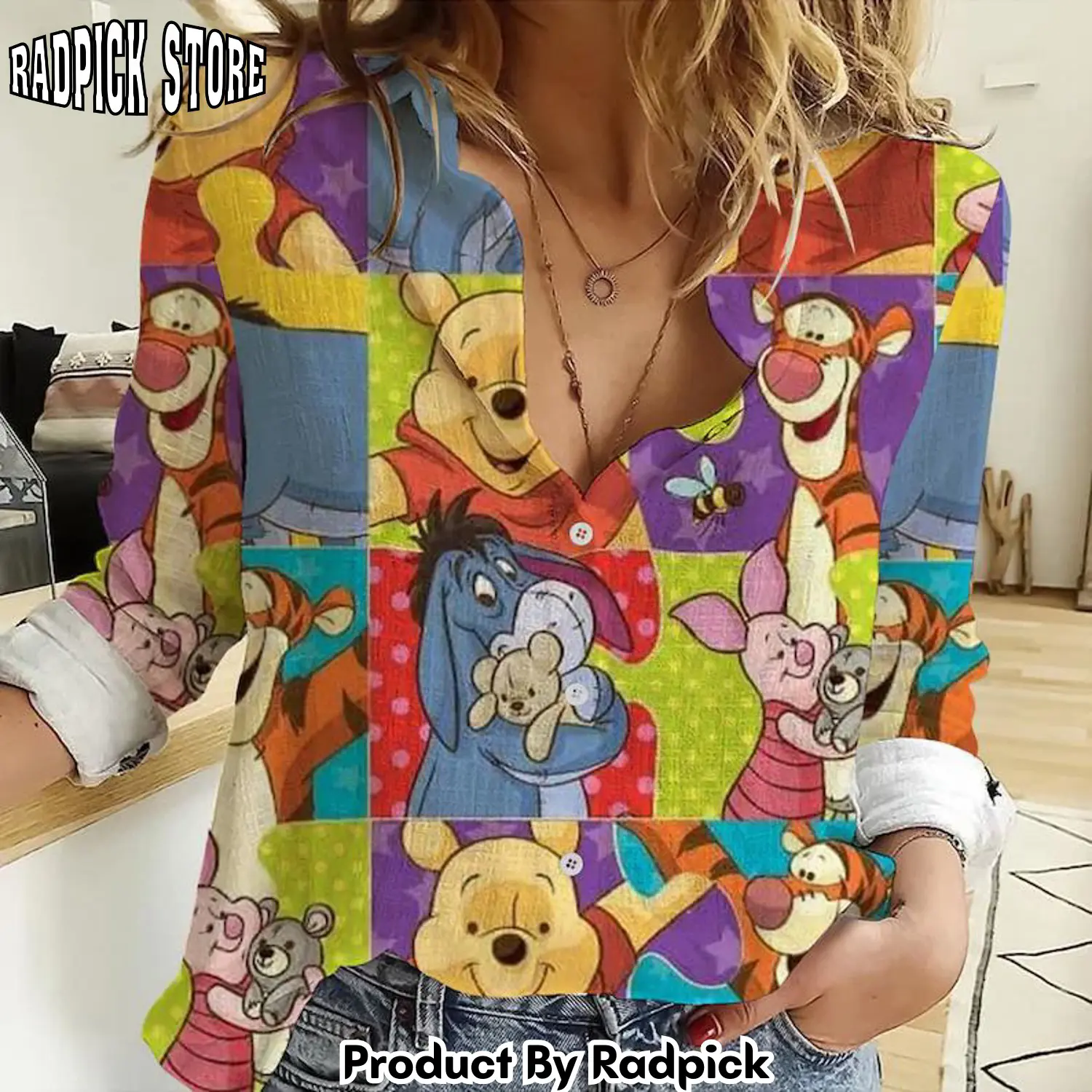 Radpick winnie the pooh women casual shirt casual long sleeve button down shirt winnie the pooh fans gi rp6627